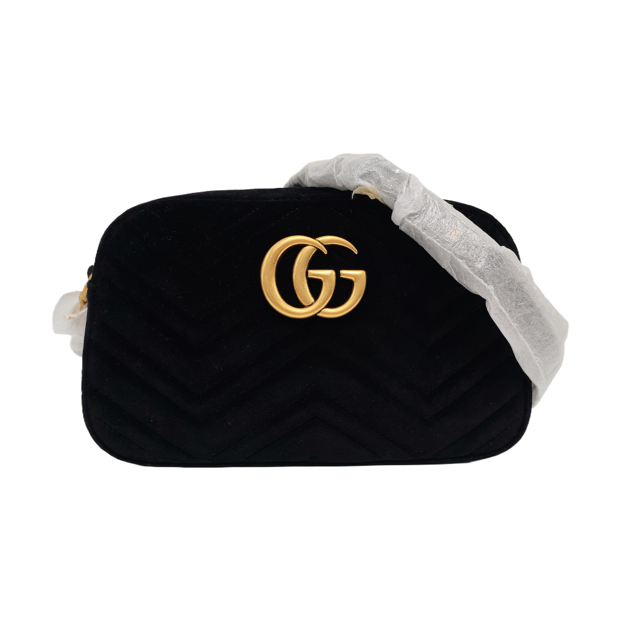 Authenticated pre-owned  GG Marmont Small Quilted Velvet Black - Crossbody Bag at Looply