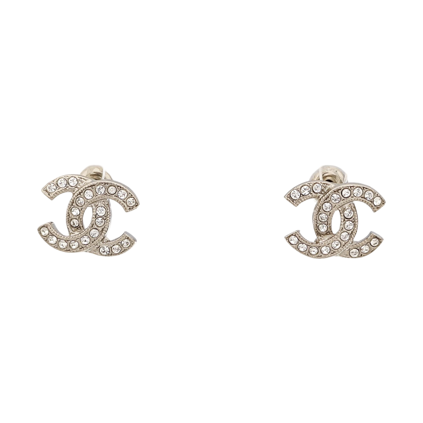 CC Logo Metal Silver Stud Earrings