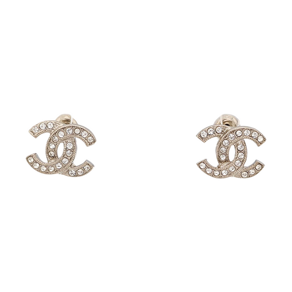 CC Logo Metal Silver Stud Earrings