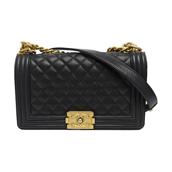 BOY CHANEL Medium Quilted Grained Calfskin Black