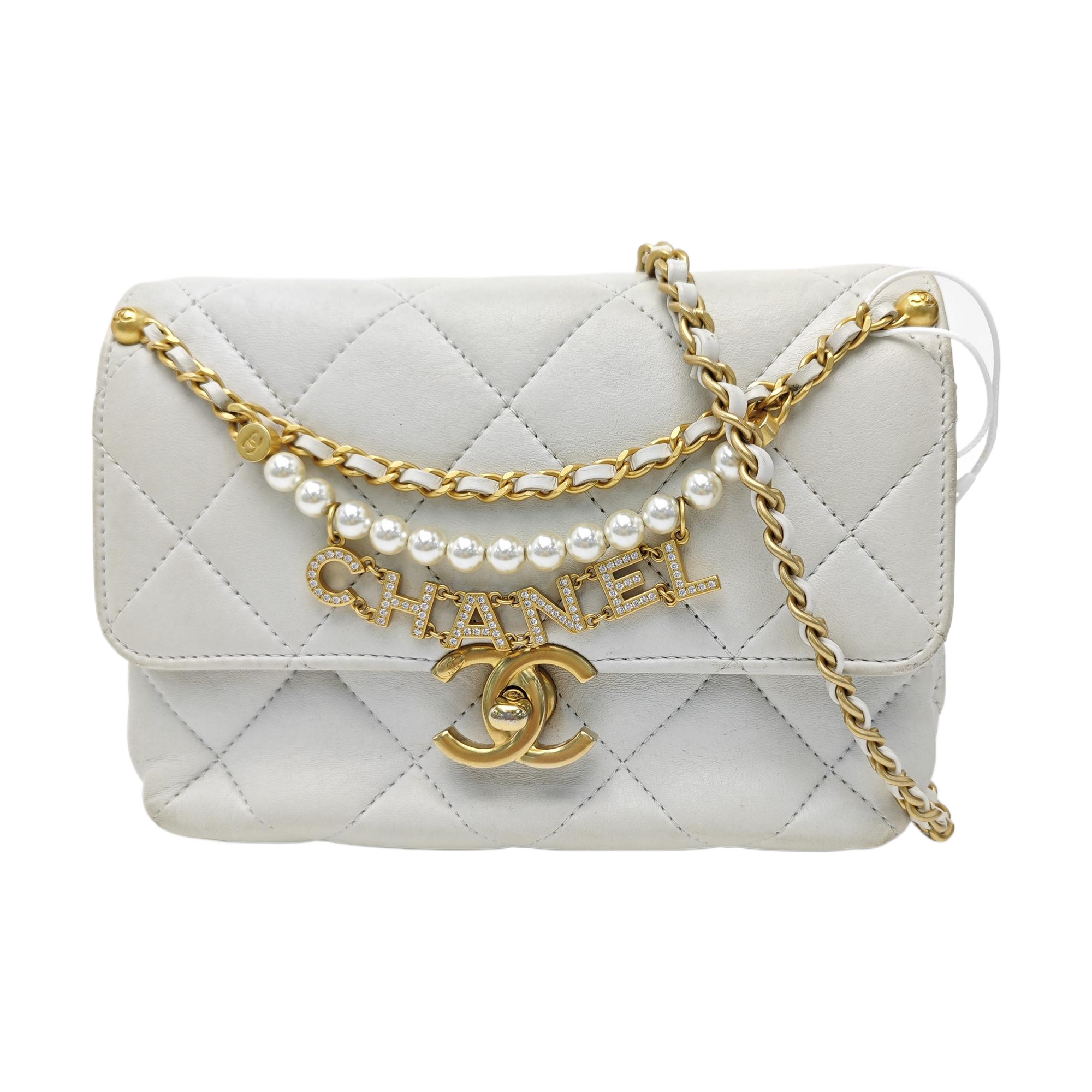 Quilted Lambskin Shoulder Bag White