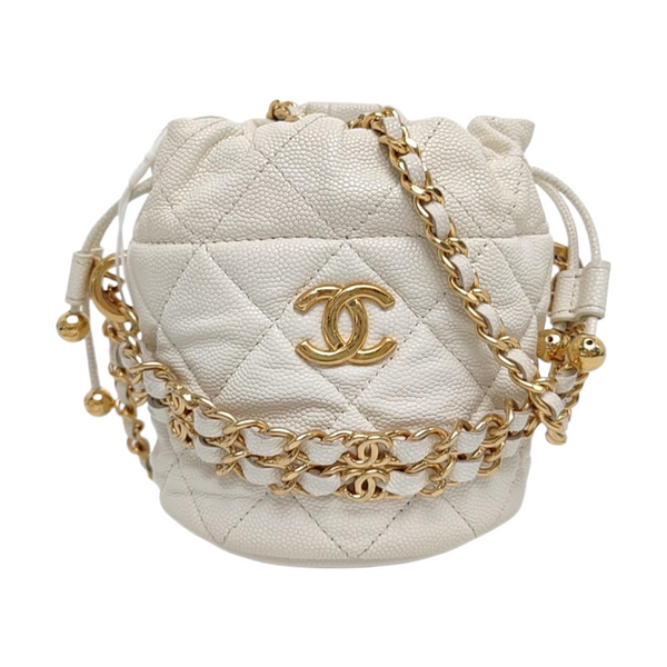DRAWSTRING Quilted Grained Calfskin White