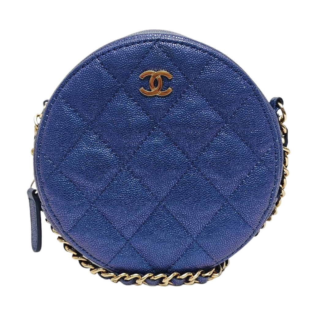 ROUND Quilted Grained Calfskin Blue