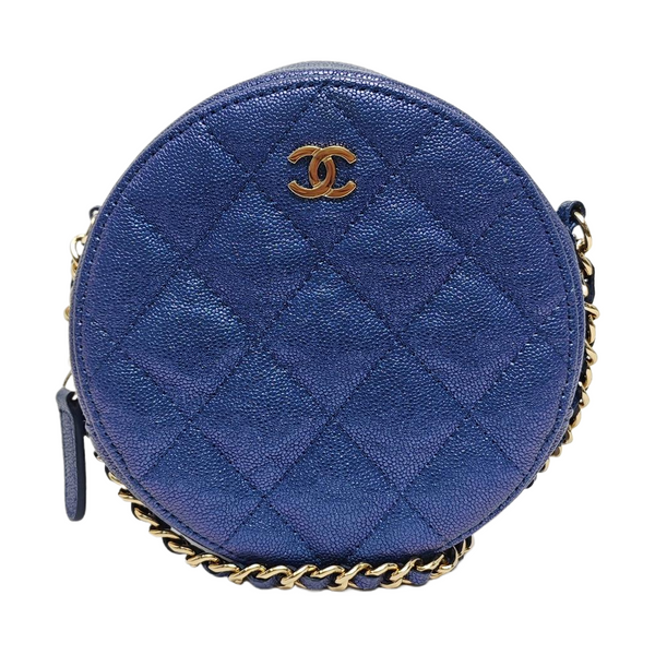 ROUND Quilted Grained Calfskin Blue