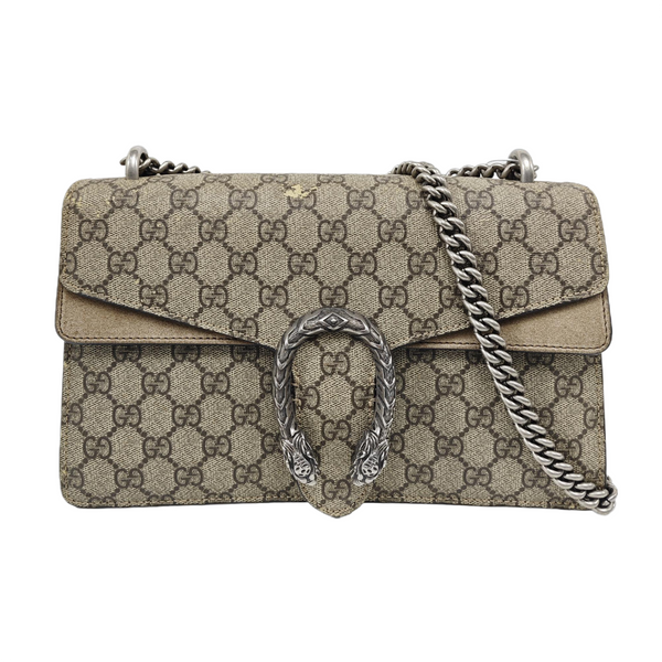 Dionysus Small Monogram Coated Canvas Beige