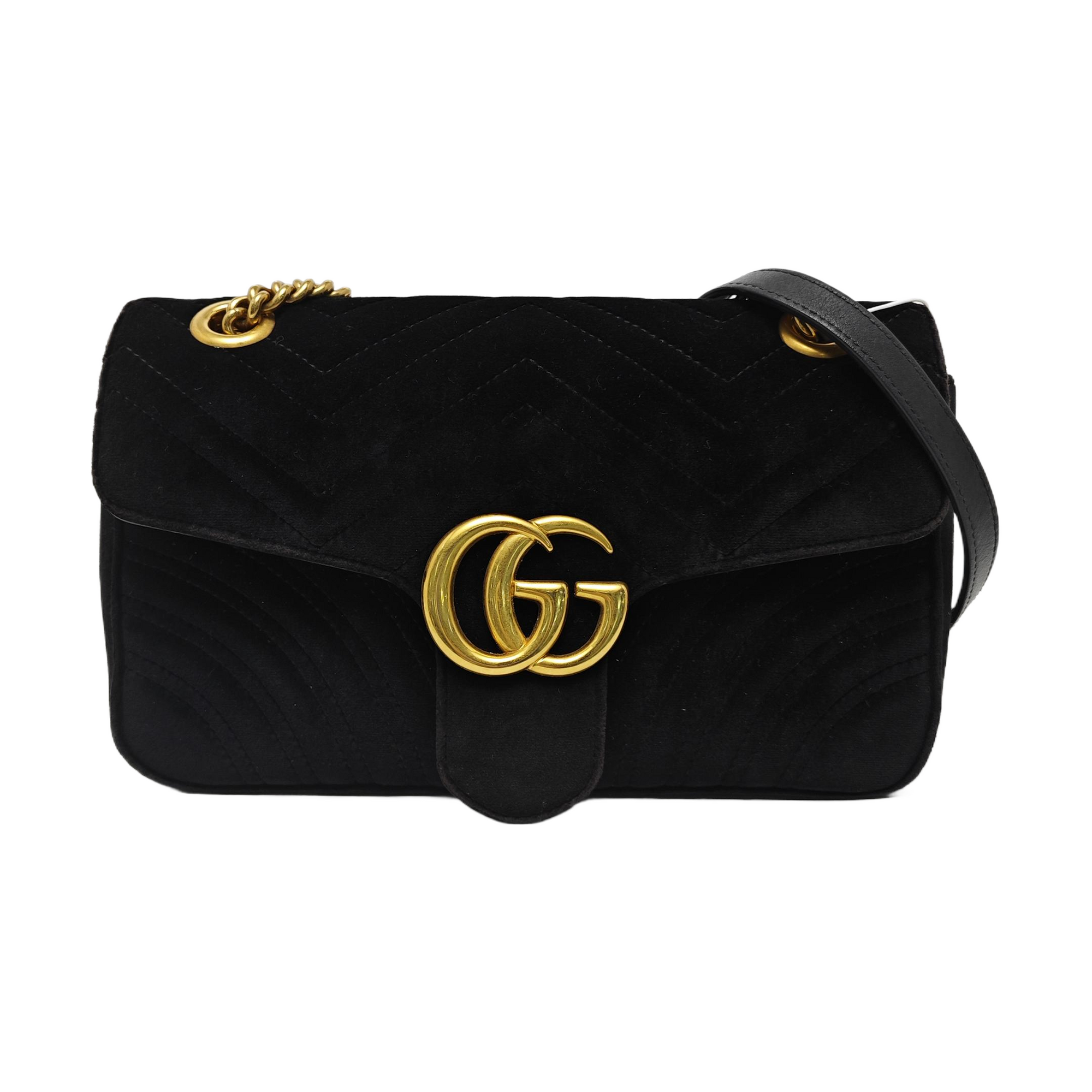GG Marmont Mediana Terciopelo Acolchado Negro