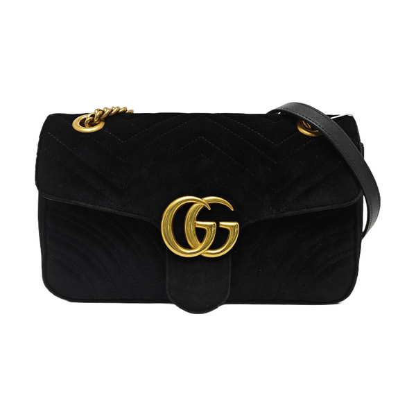 GG Marmont Mediana Terciopelo Acolchado Negro