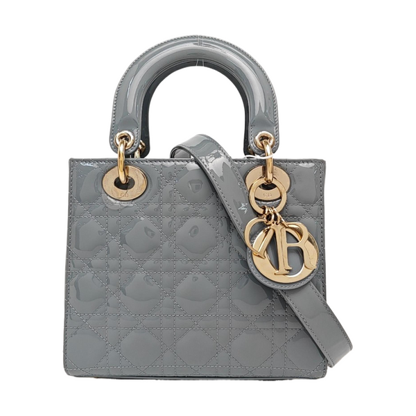 Lady Dior Small Cannage Patent Leather Gray