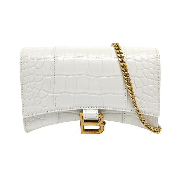 Hourglass Wallet On Chain Mini Calfskin White