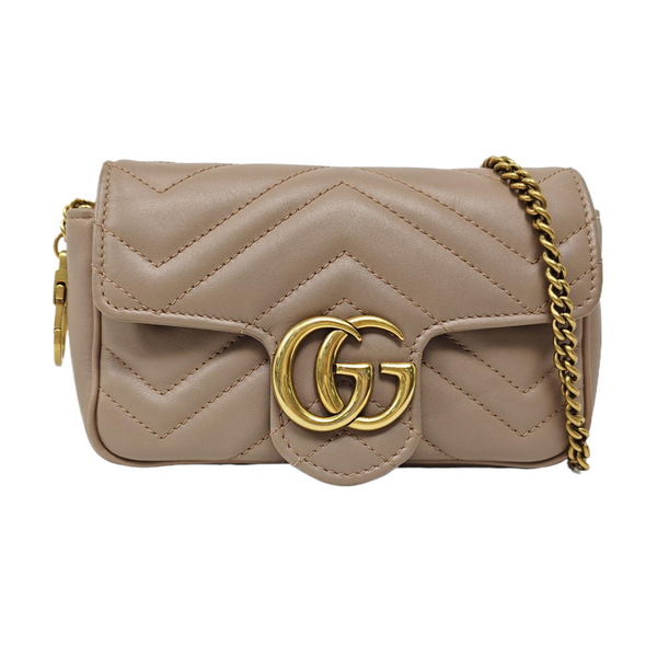 Authenticated pre-owned  GG Marmont Mini Quilted Calfskin Beige - Crossbody Bag at Looply