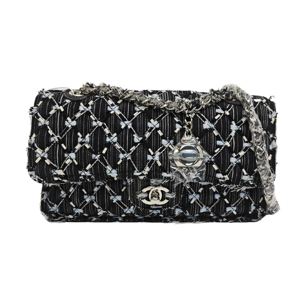 Quilted Fabric Shoulder Bag Black
