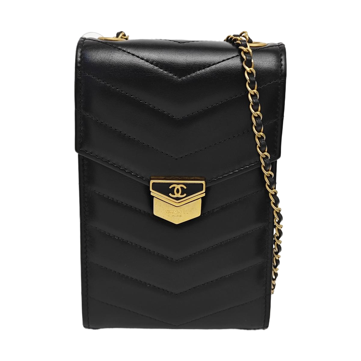 Chevron Calfskin Shoulder Bag Black