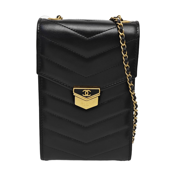 Chevron Calfskin Shoulder Bag Black