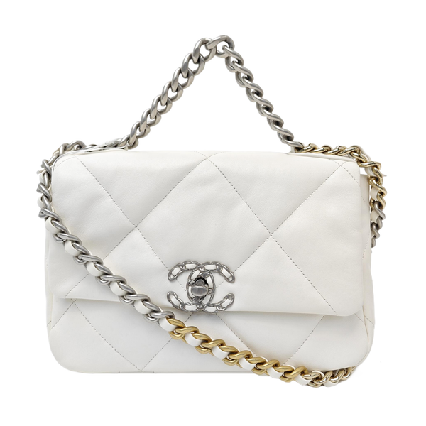 CHANEL 19 Small Quilted Lambskin White
