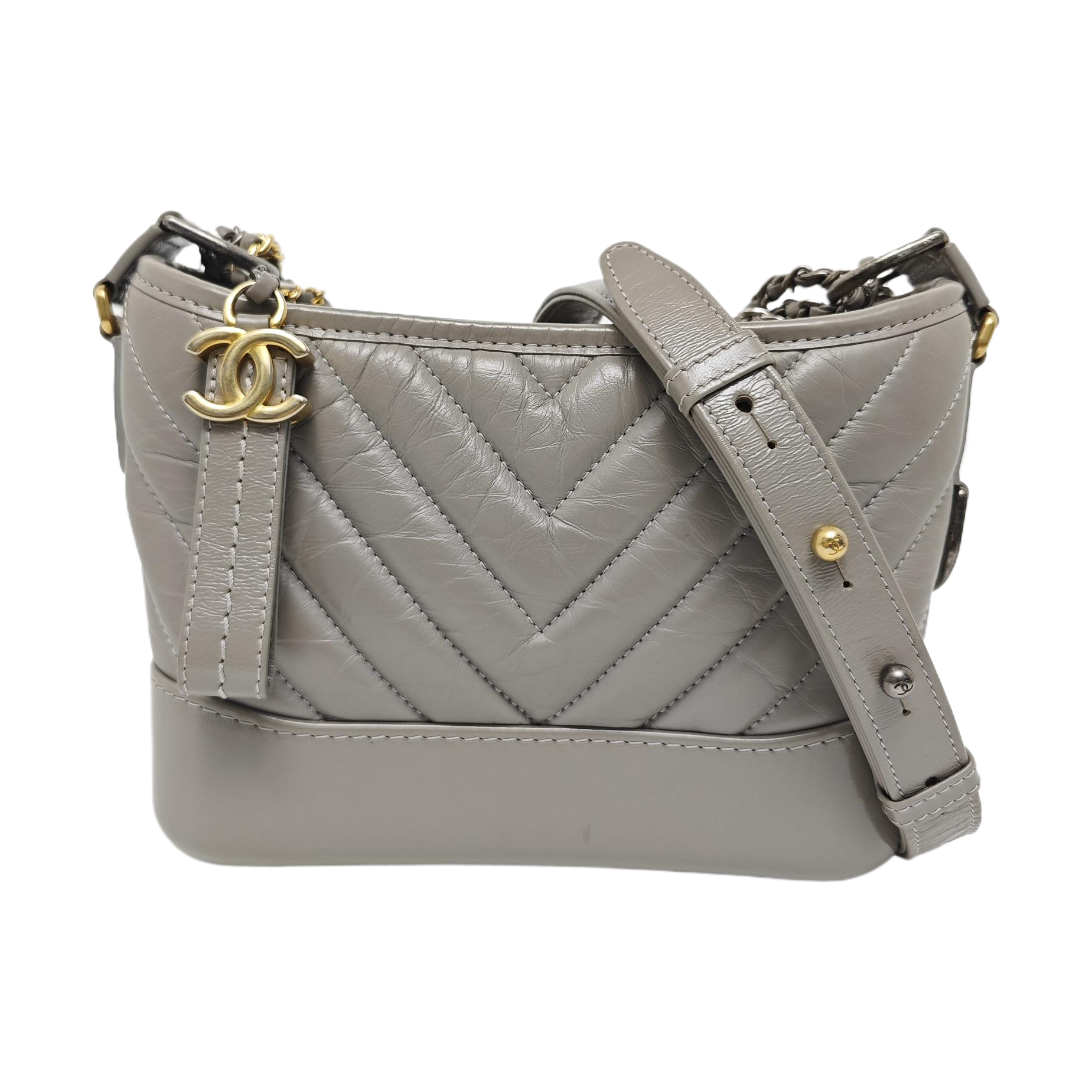 GABRIELLE Small Chevron Calfskin Gray