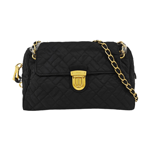 Quilted Nylon Shoulder Bag Black