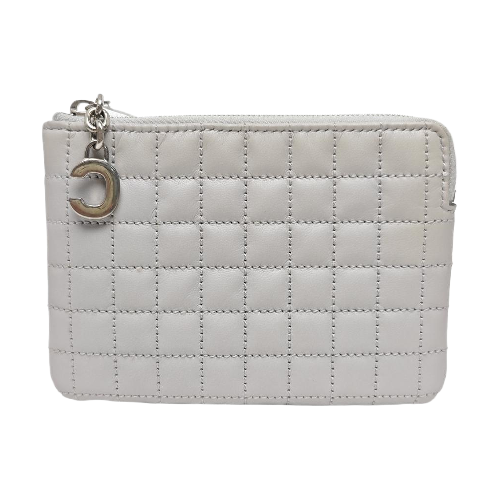 C CHARM Quilted Calfskin Gray Coin Purse