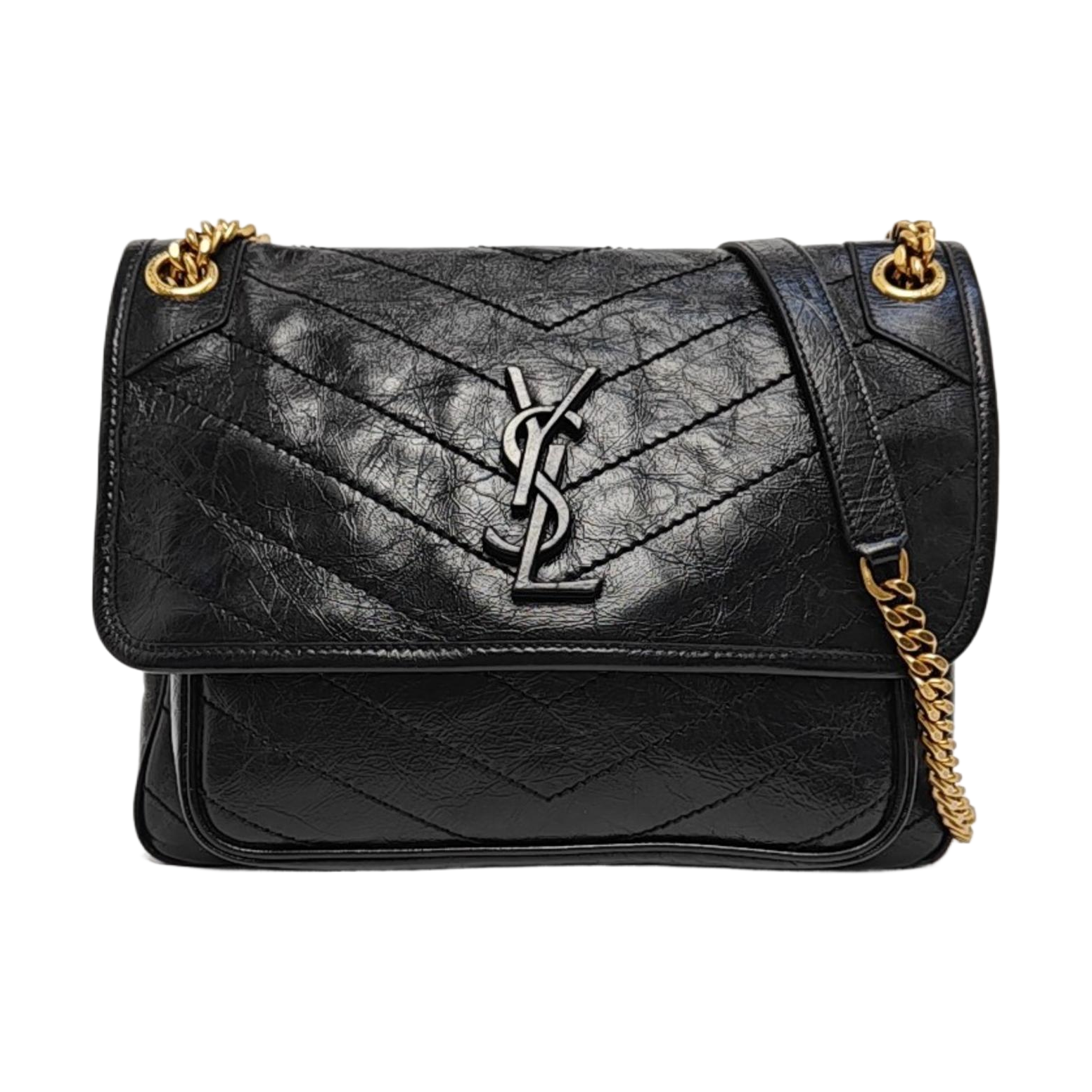 NIKI Medium Chevron Calfskin Black