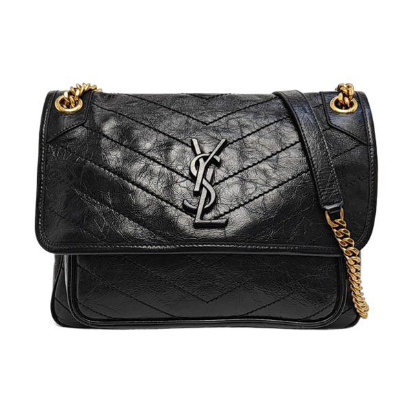 NIKI Medium Chevron Calfskin Black