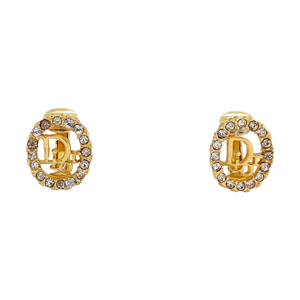 Dior Oblique Synthetic Crystal Gold Clip On Earrings