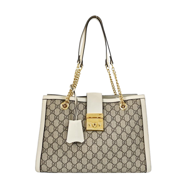 Padlock Medium Monogram Coated Canvas Beige