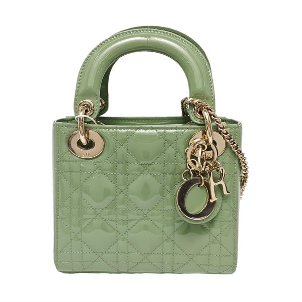 Lady Dior Mini Cannage Patent Leather Green
