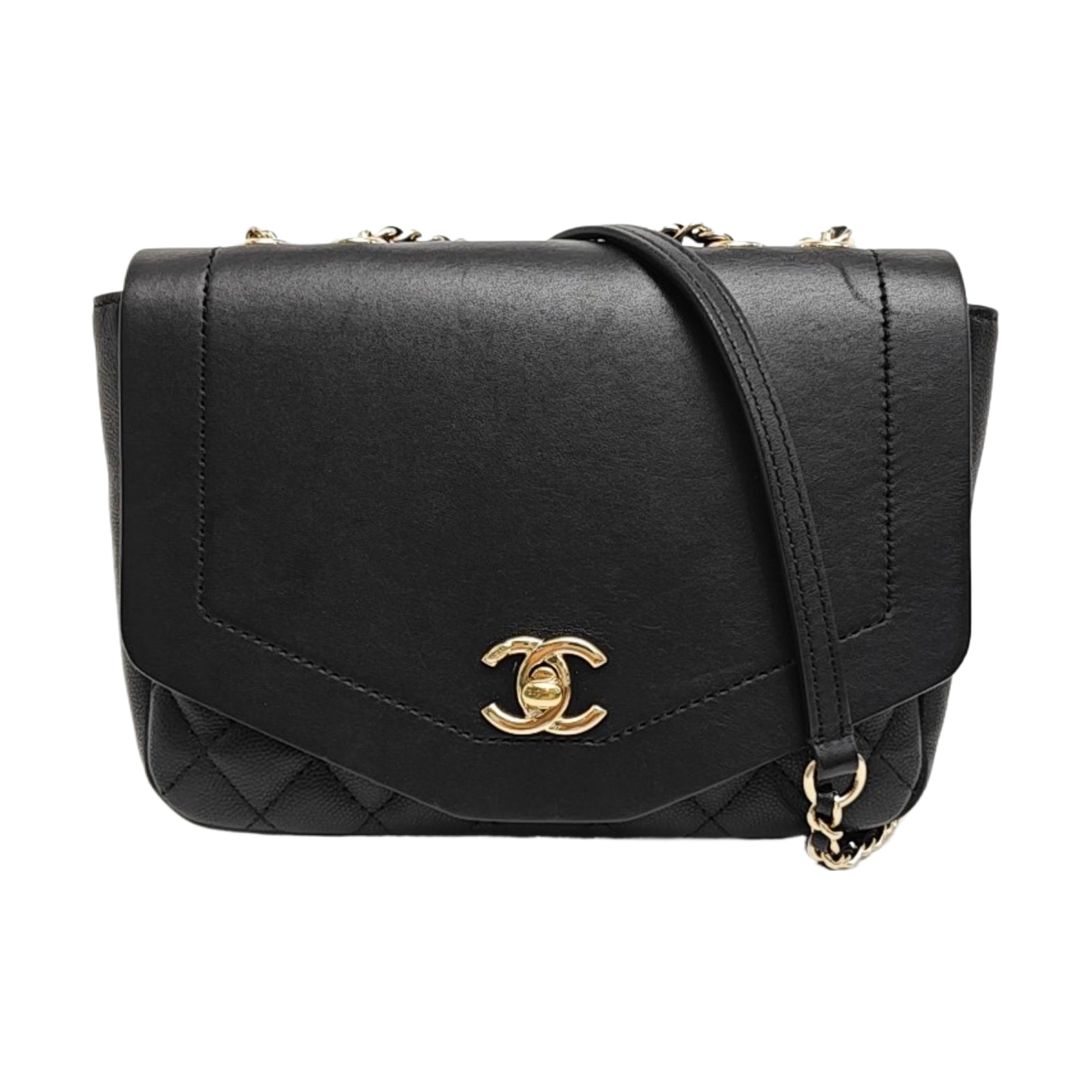 Quilted Grained Calfskin Shoulder Bag Black