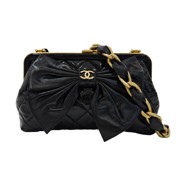Quilted Patent Leather Top Handle Bag Small Black