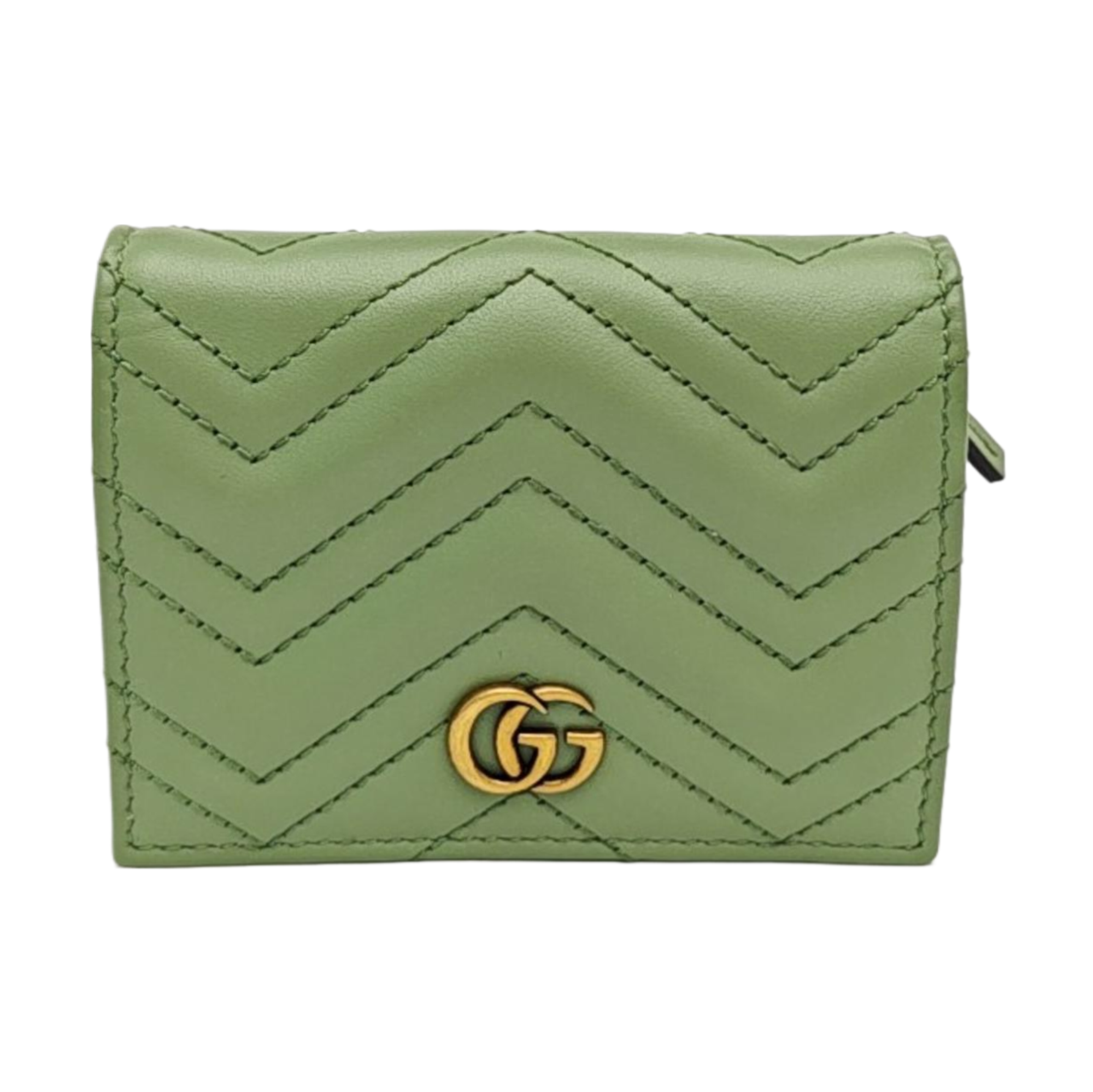 GG Marmont Mini Chevron Calfskin Green Wallet