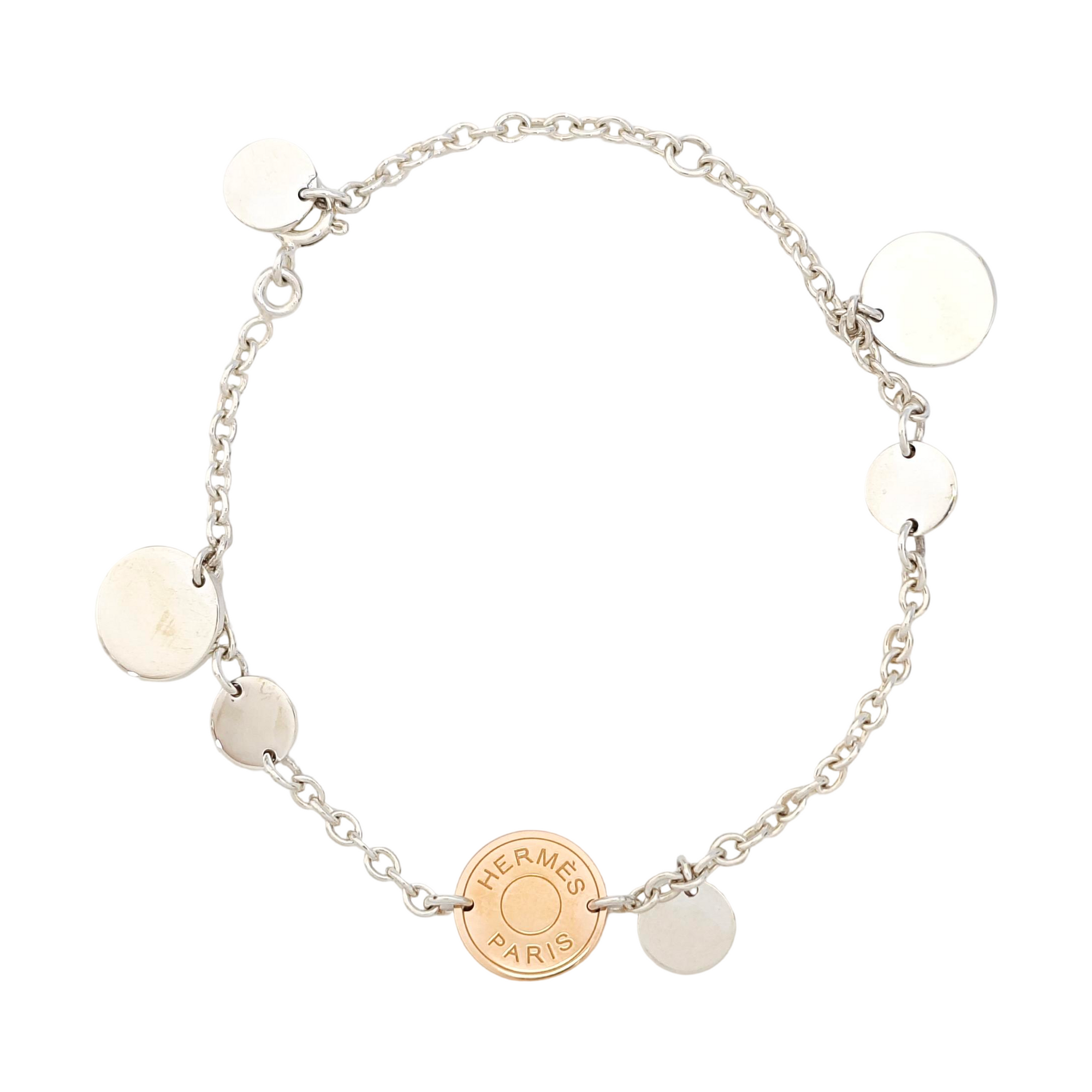 Hermes Ex-Libris 18k Rose Gold Silver Bracelet