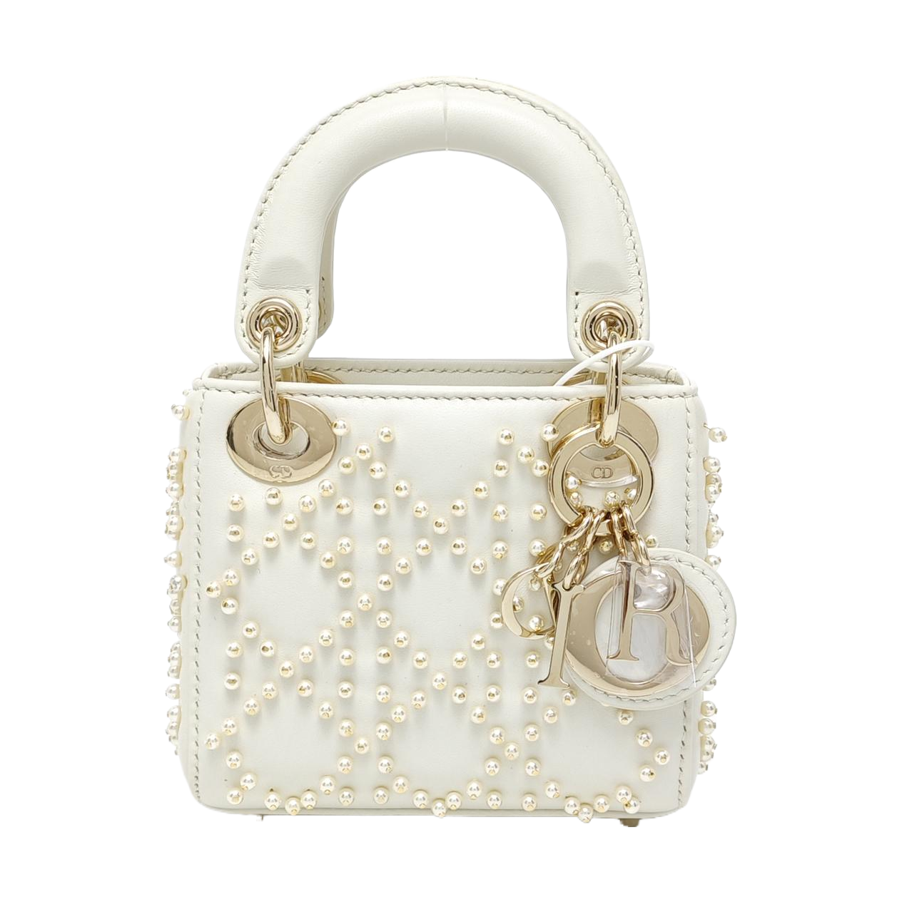 Authenticated pre-owned  Lady Dior Super Mini Quilted Lambskin White - Tote Bag at Looply