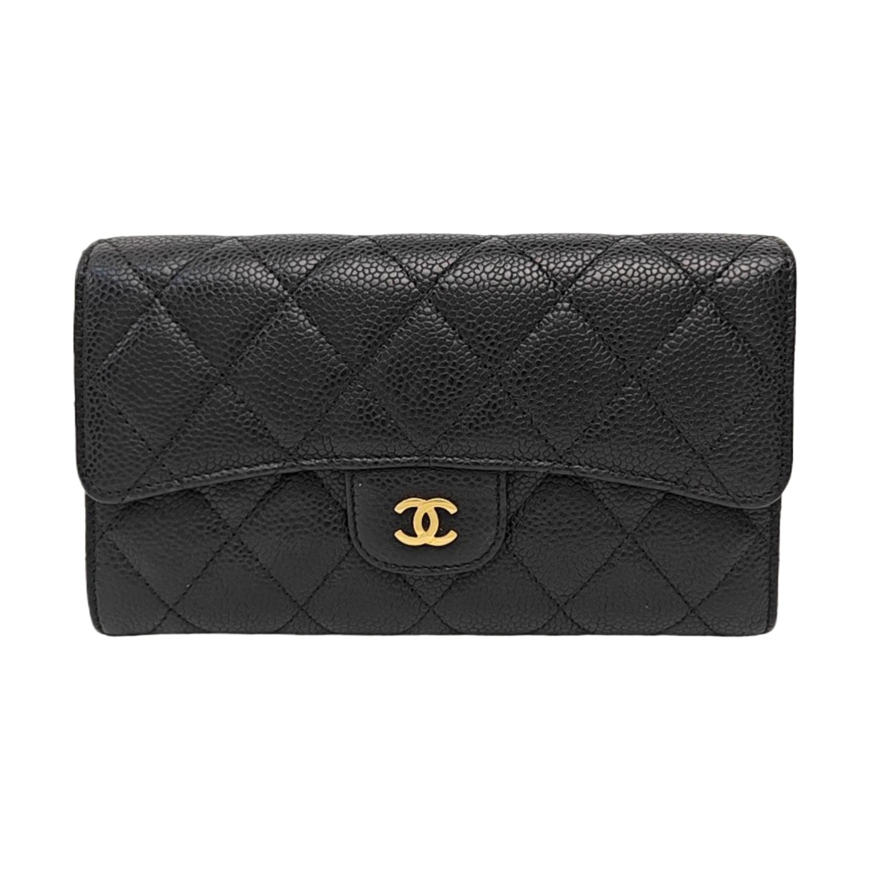 CLASSIC FLAP Mini Quilted Grained Calfskin Black Wallet