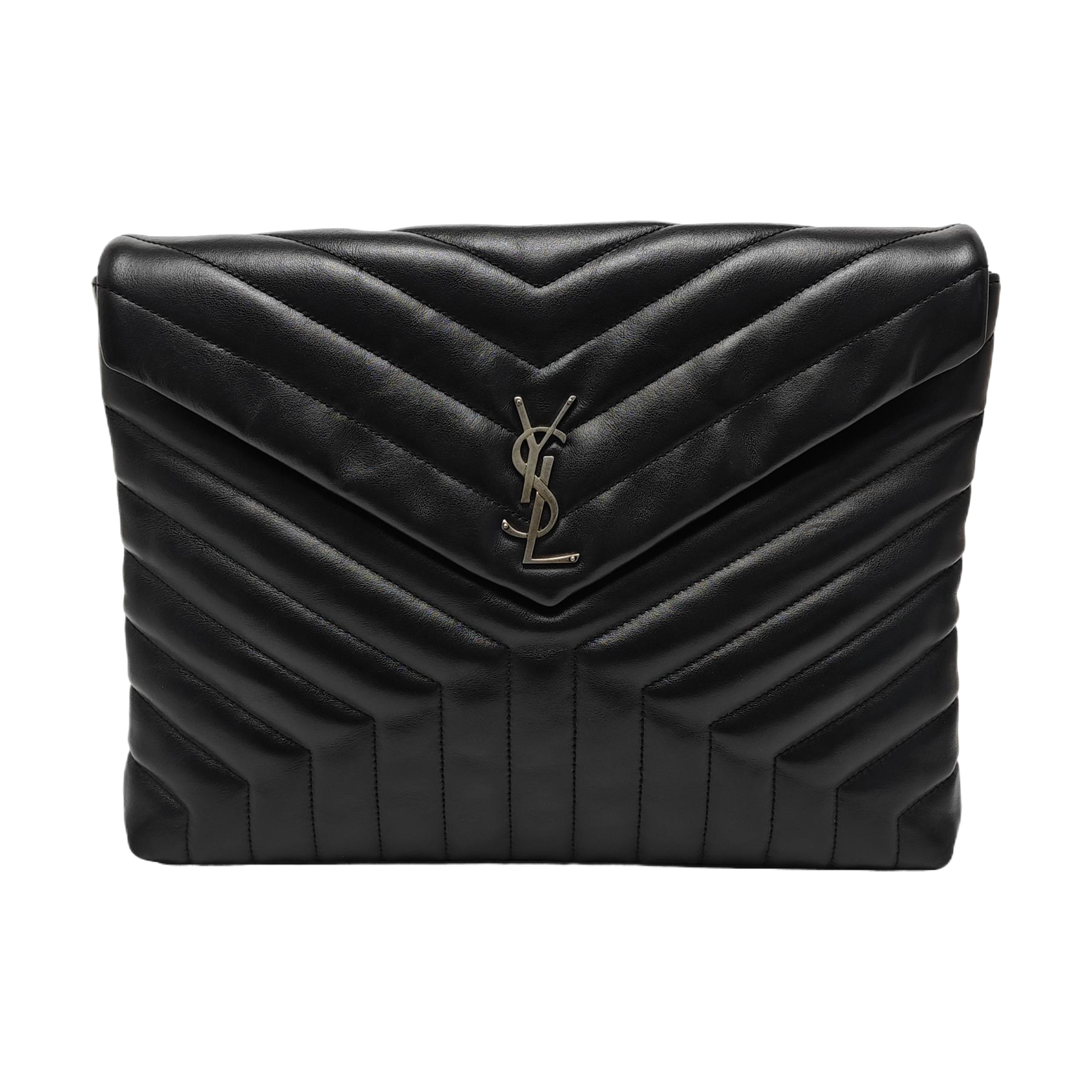 Chevron Calfskin Clutch Black