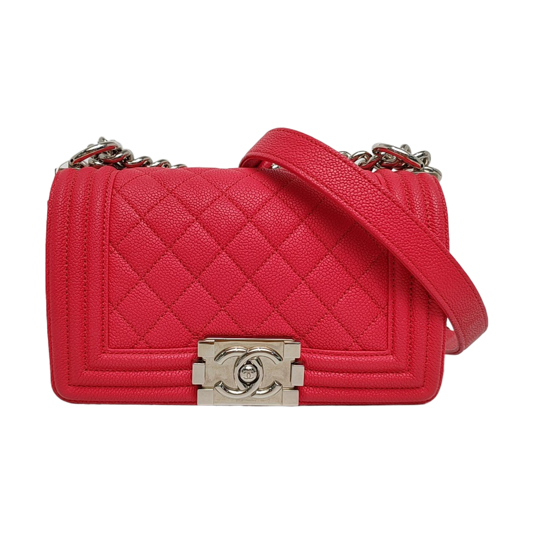 Authenticated pre-owned  BOY CHANEL Small Quilted Grained Calfskin Red - Shoulder Bag at Looply