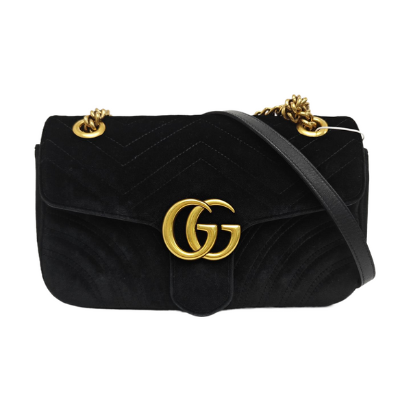 GG Marmont Medium Quilted Velvet Black
