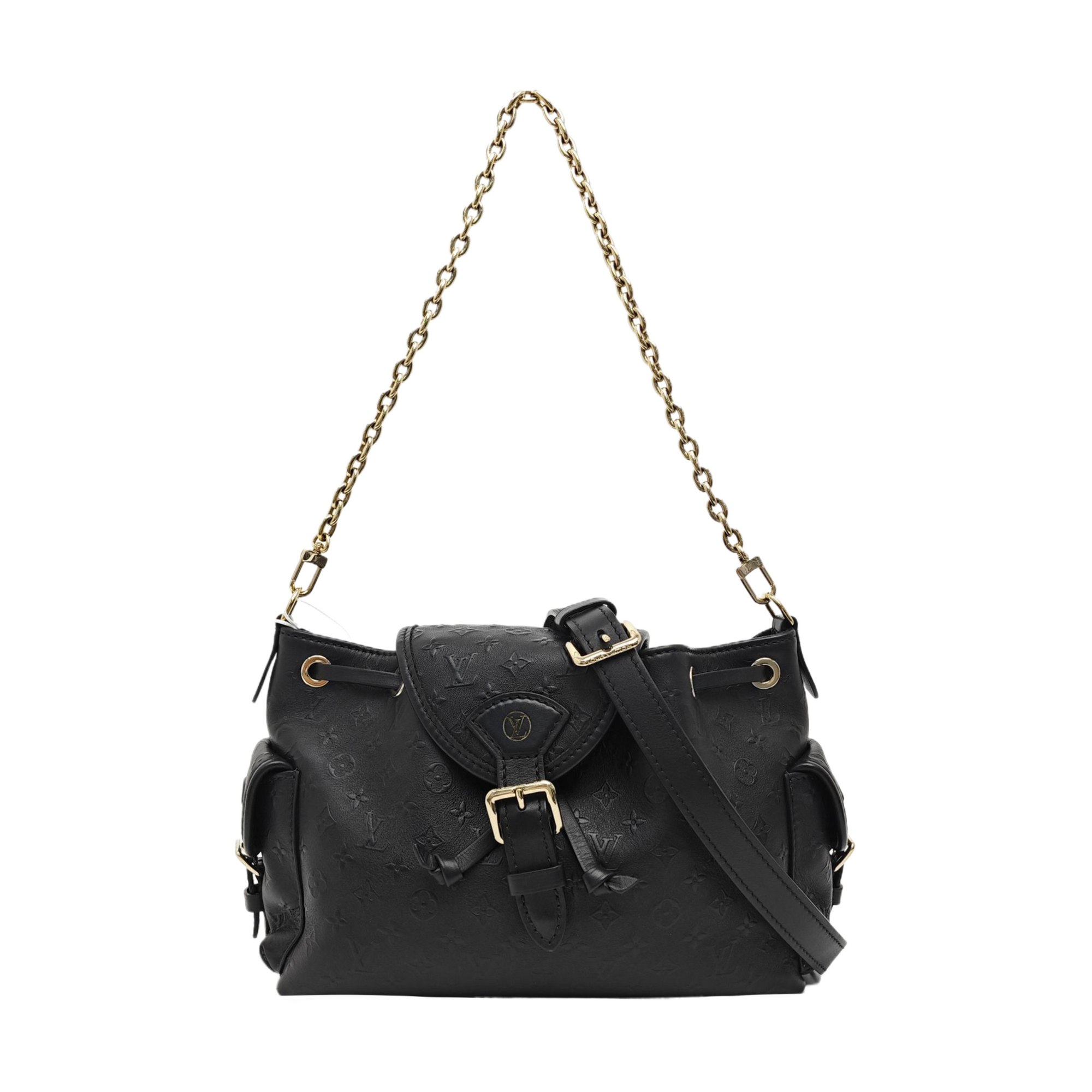 Monogram Calfskin Shoulder Bag Black