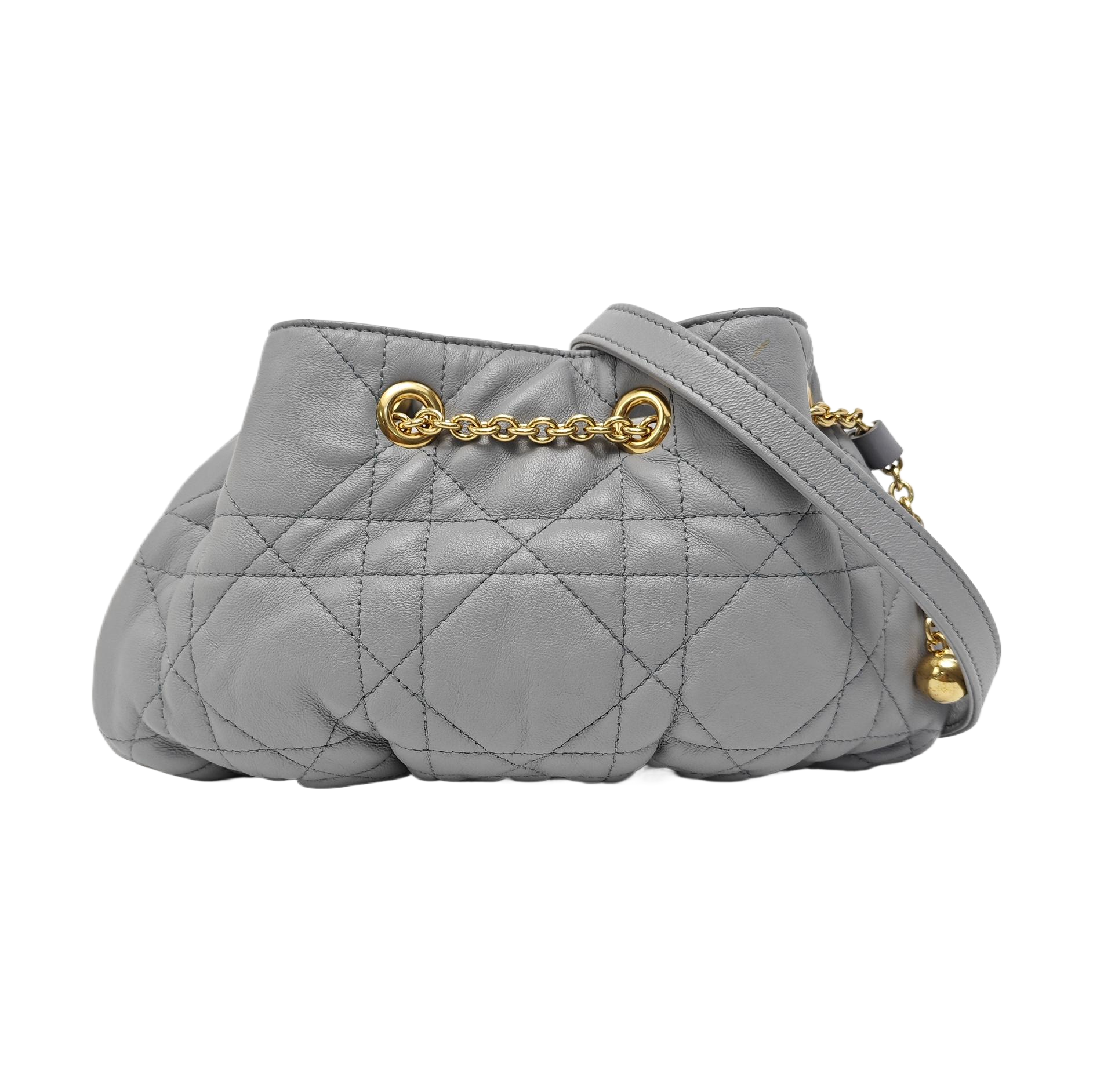 Cannage Lambskin Shoulder Bag Small Gray