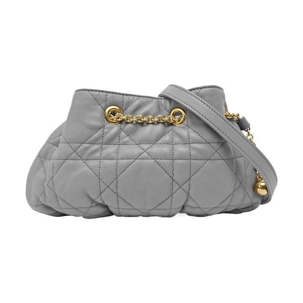 Cannage Lambskin Shoulder Bag Small Gray