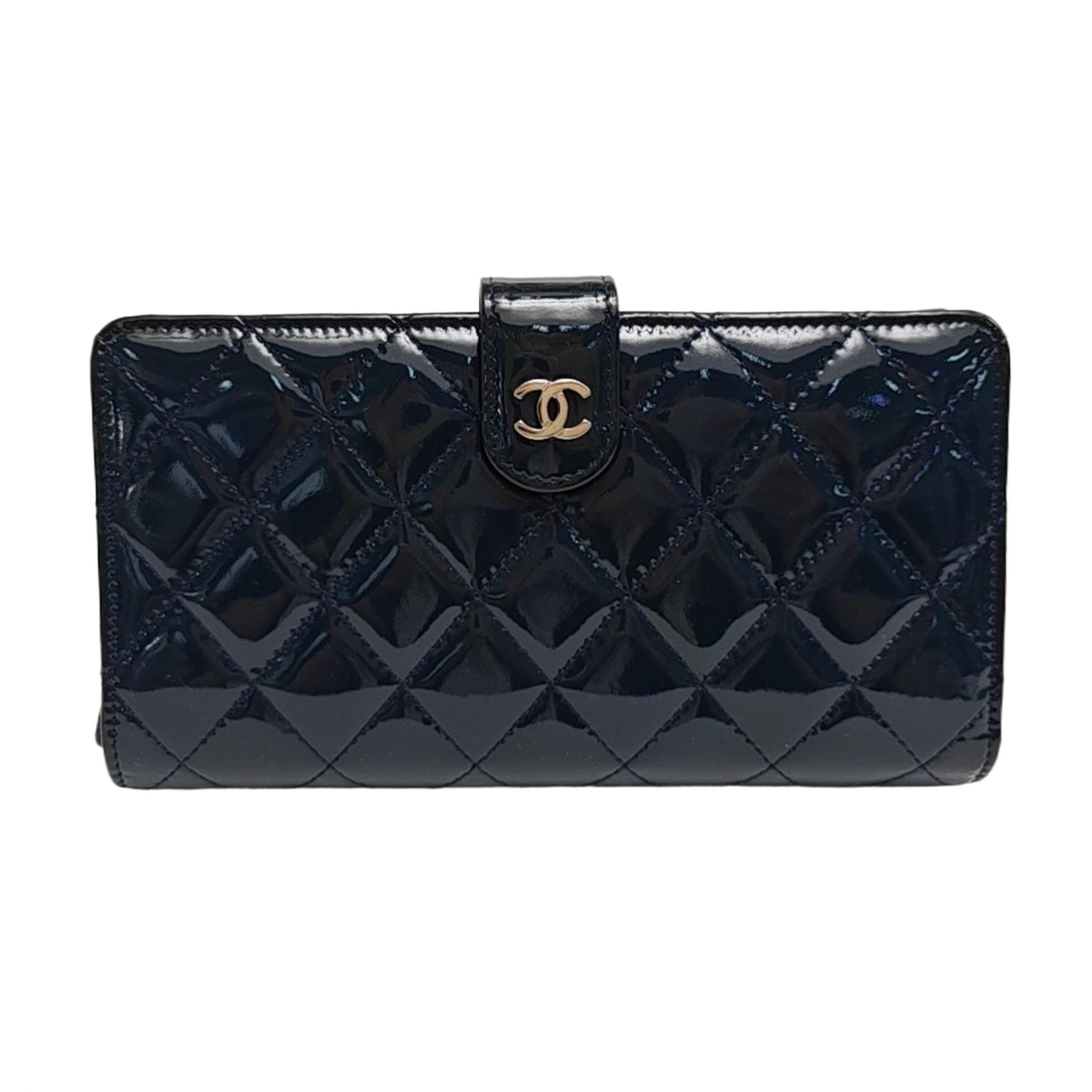 Quilted Patent Calfskin Wallet Blue