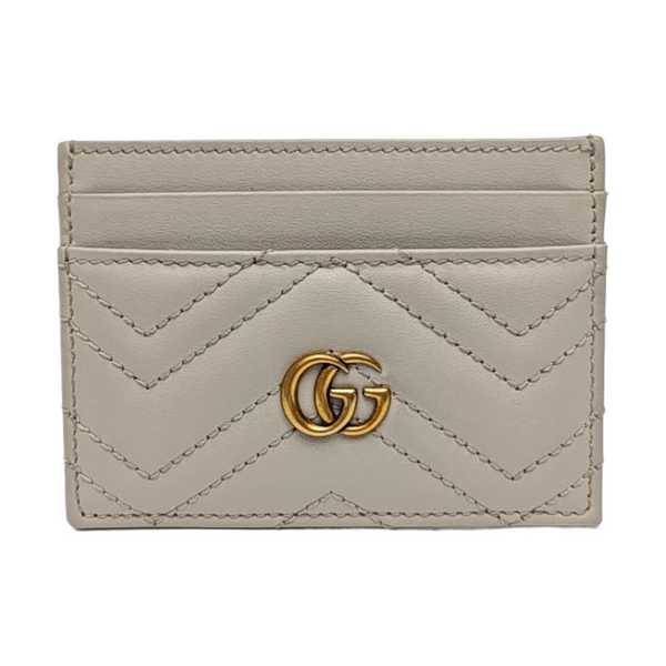 GG Marmont Mini Quilted Calfskin Gray Card Holder