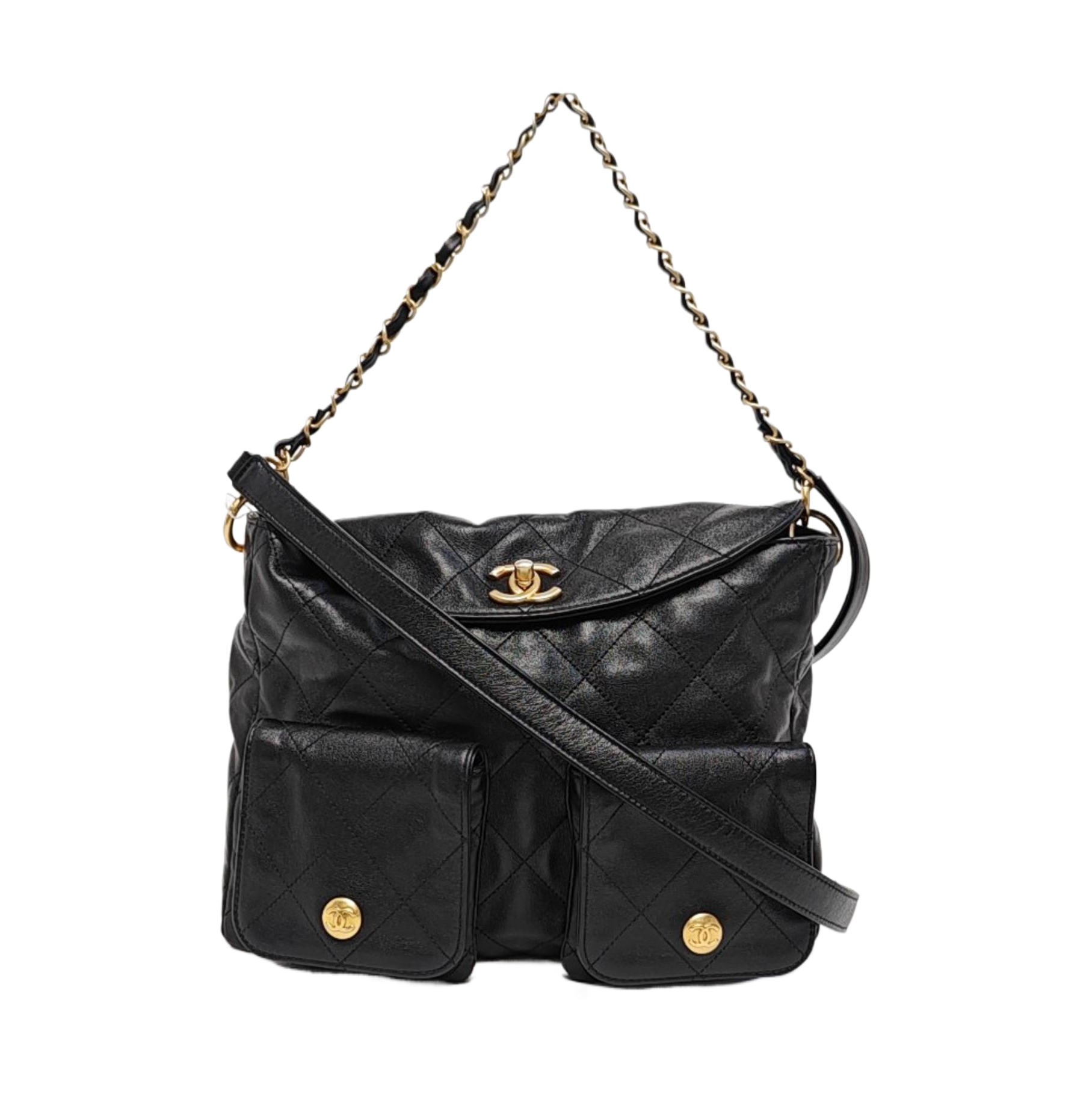 Suppletwins Large Quilted Calfskin Black