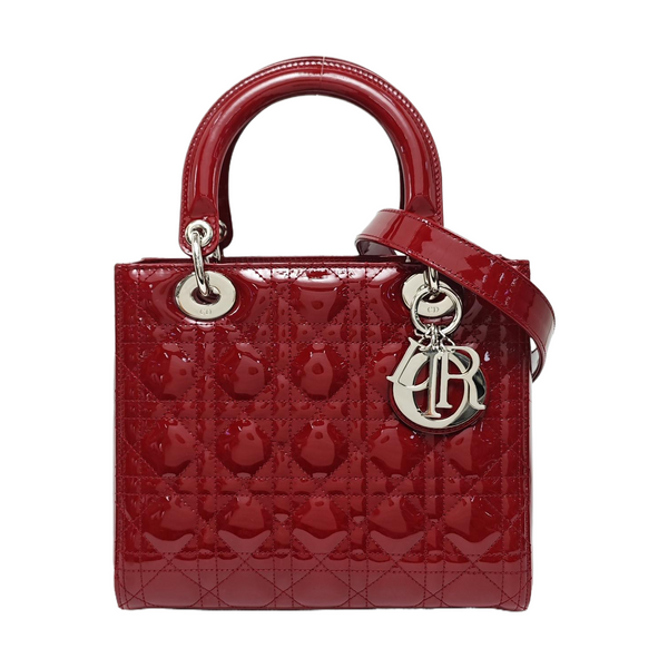 Lady Dior Medium Cannage Patent Leather Red