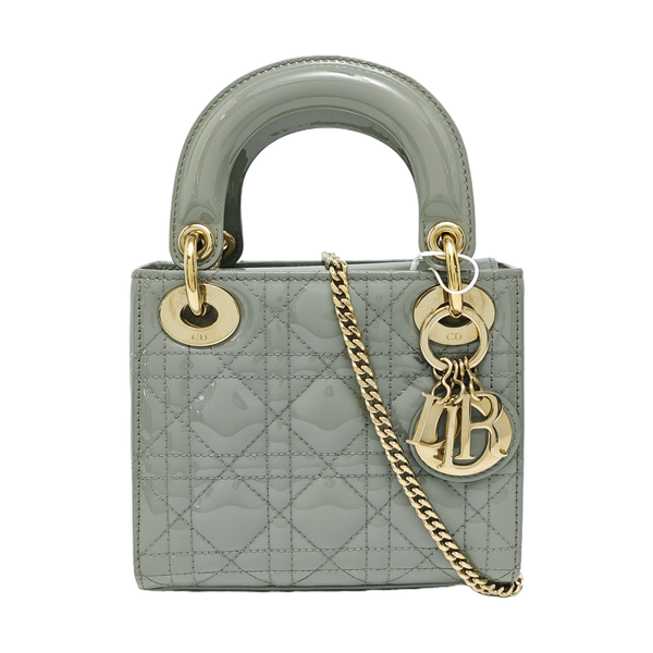Lady Dior Mini Cannage Patent Leather Green