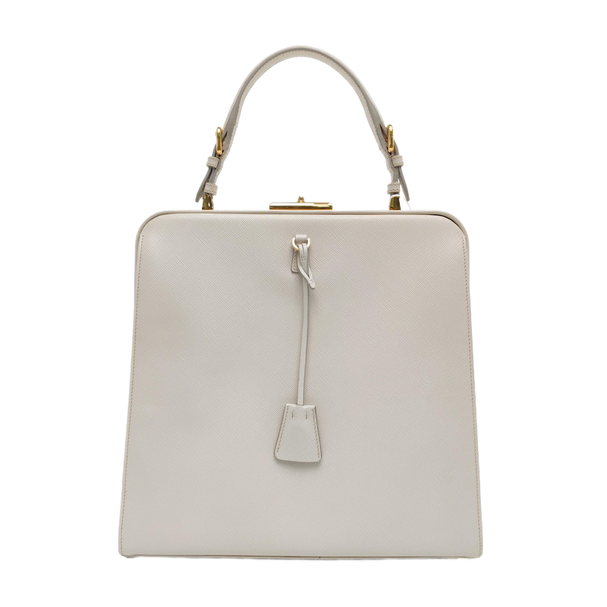 Saffiano Calfskin Top Handle Bag White