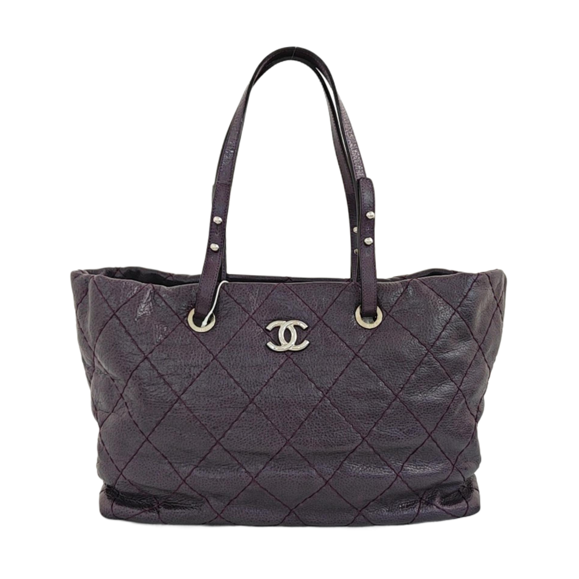 Quilted Calfskin Tote Bag Purple
