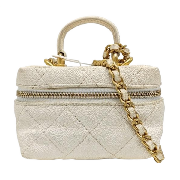 Quilted Grained Calfskin Shoulder Bag Mini White