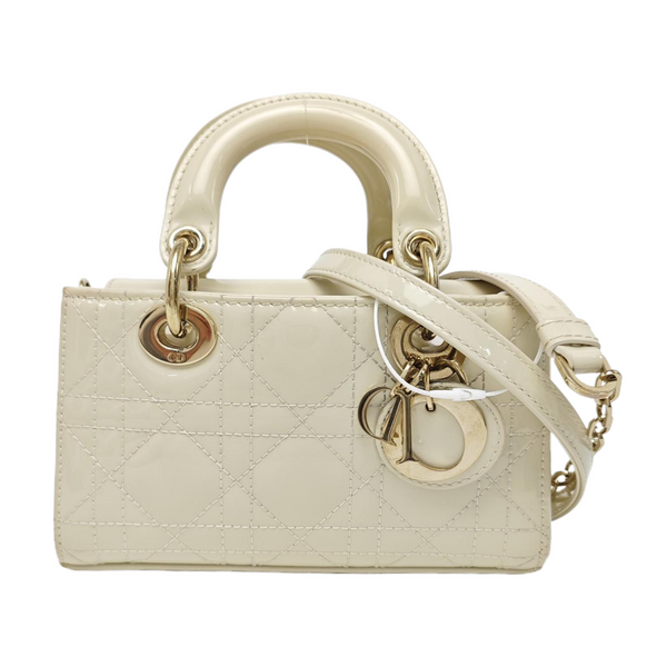 Lady D-Joy Super Mini Cannage Patent Leather White