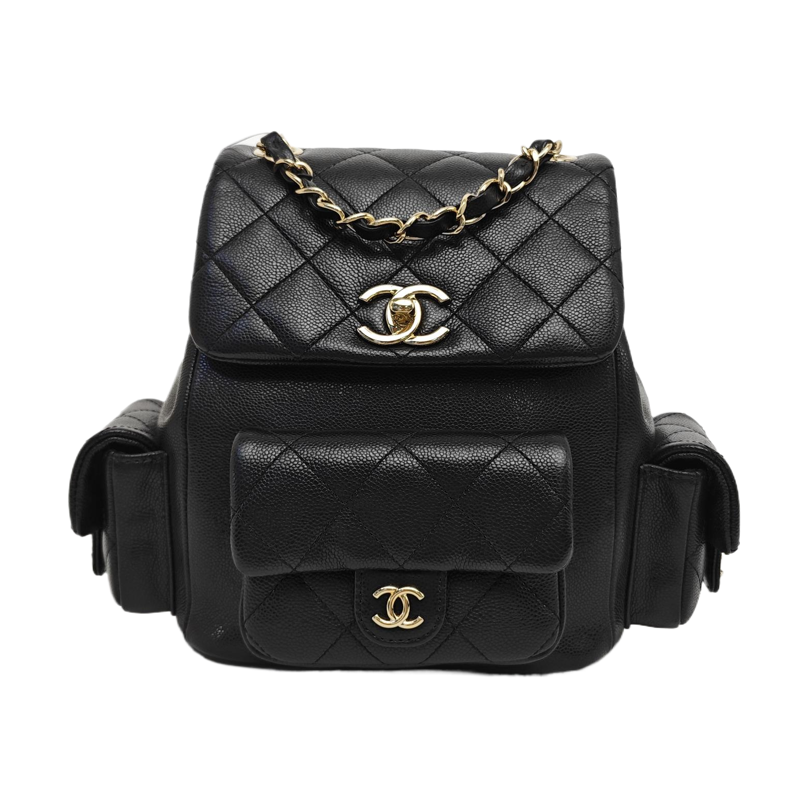 Quilted Grained Calfskin Backpack Small Black