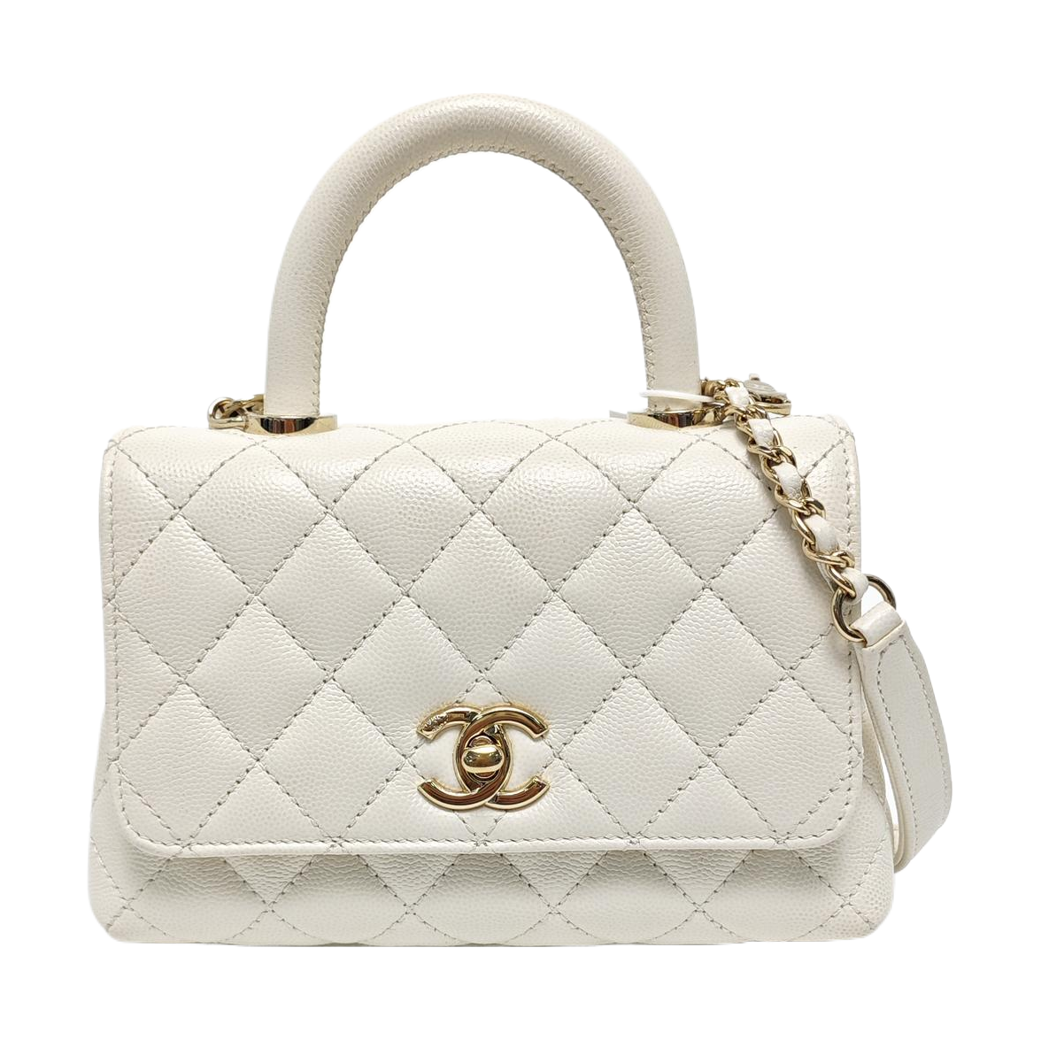 COCO HANDLE Mini Quilted Grained Calfskin White