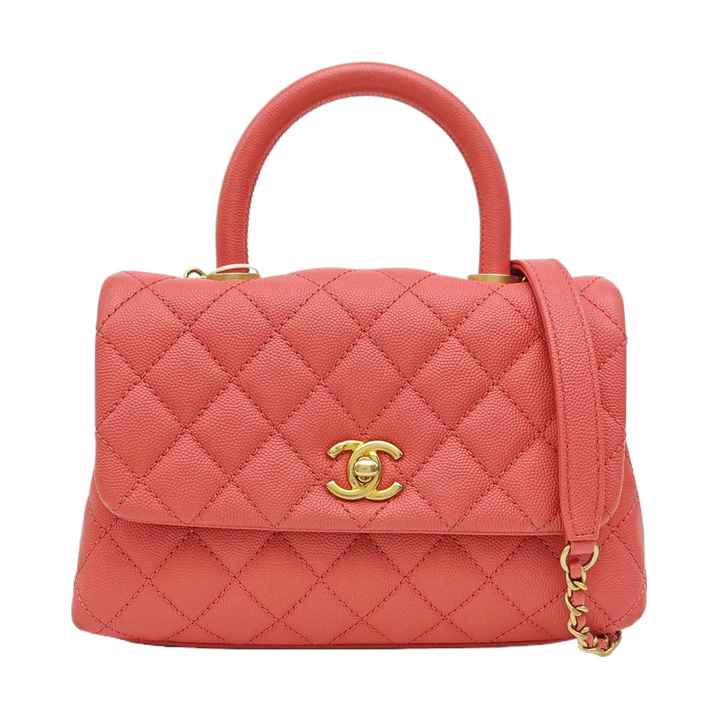 COCO HANDLE Small Quilted Grained Calfskin Pink